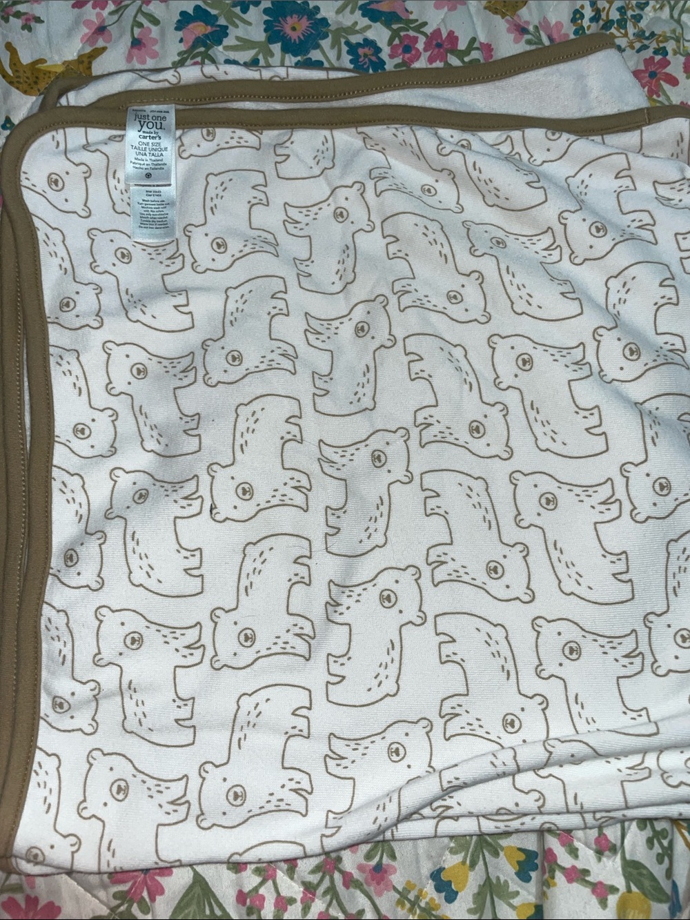 Carter's White Bib with Tan Bear Outline and Tan Trim